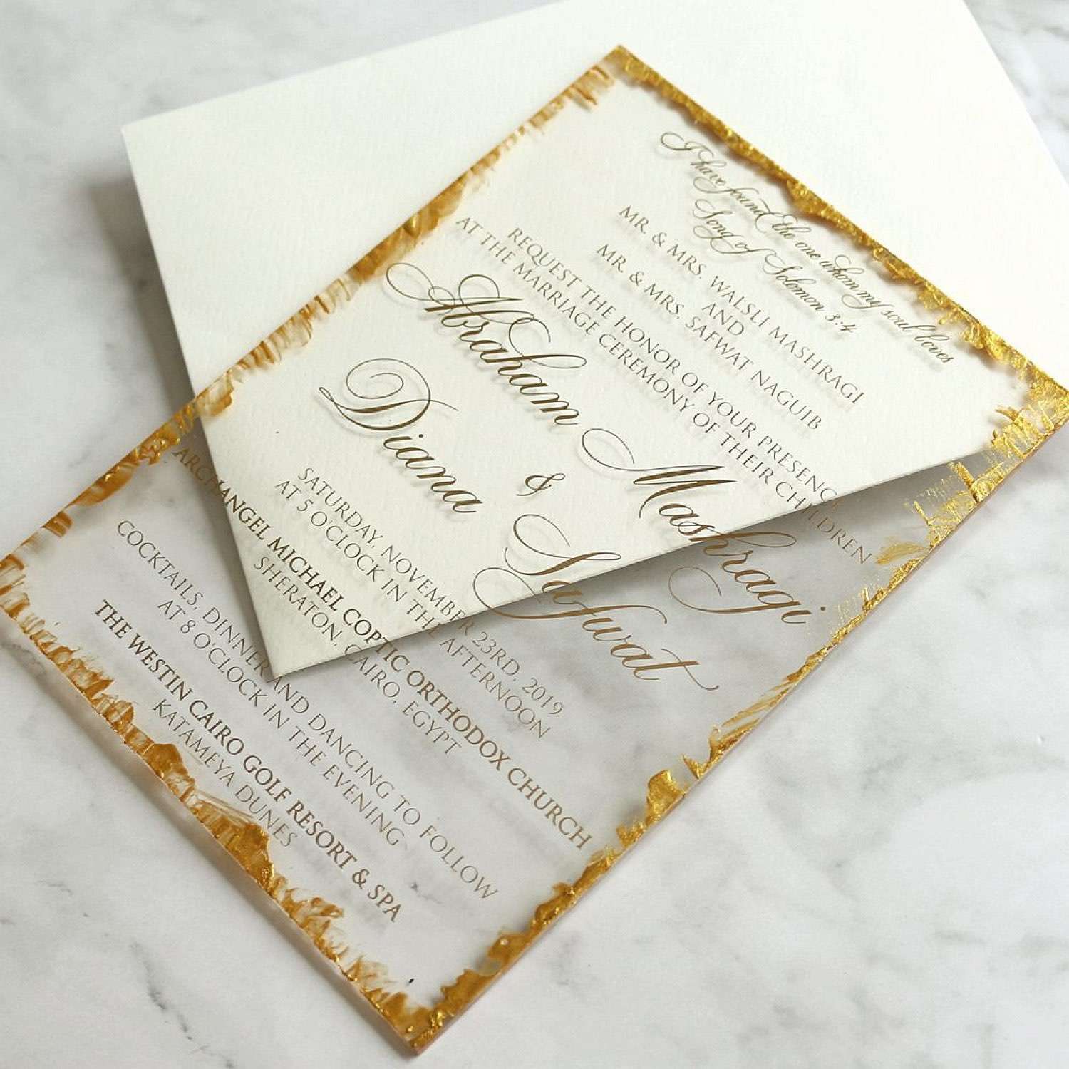 Foil Printing Acrylic Invitation Card Transparent Latest Invitation With Envelope